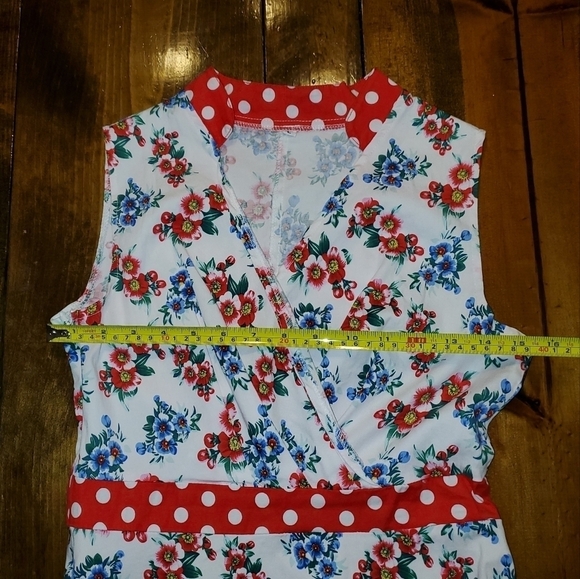 Red White & Blue Floral Print Sleeveless Sundress Lg - Picture 7 of 11